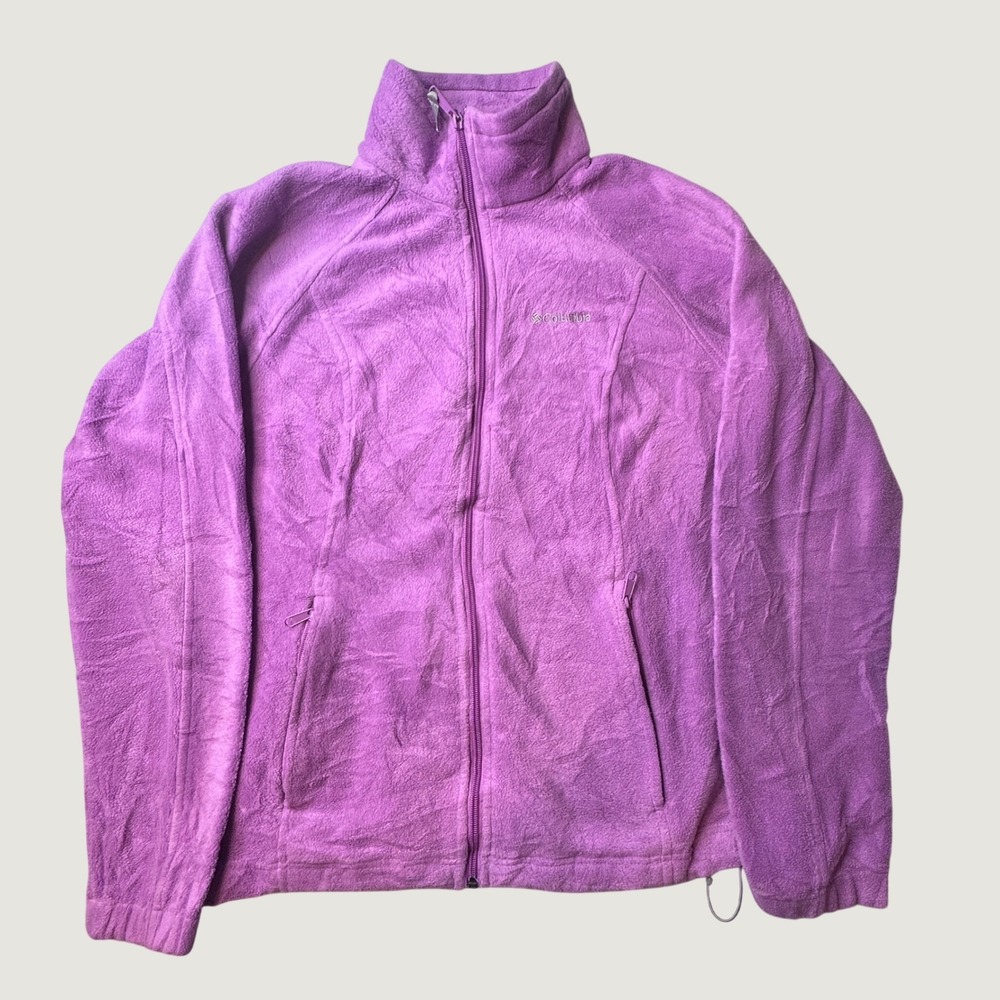 Columbia Fleece Jacket Womens L Purple Full Zip Mock Neck XL6445 Soft Outdoor